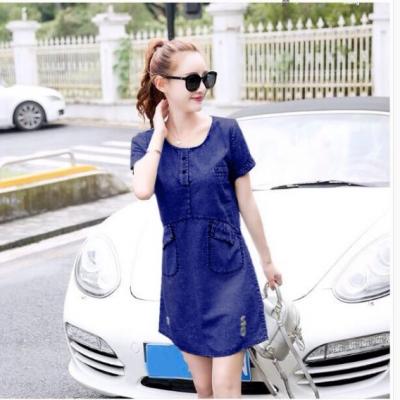 ĐẦM JEAN SUÔNG CỔ TRỤ PHỐI TÚI - NJ916